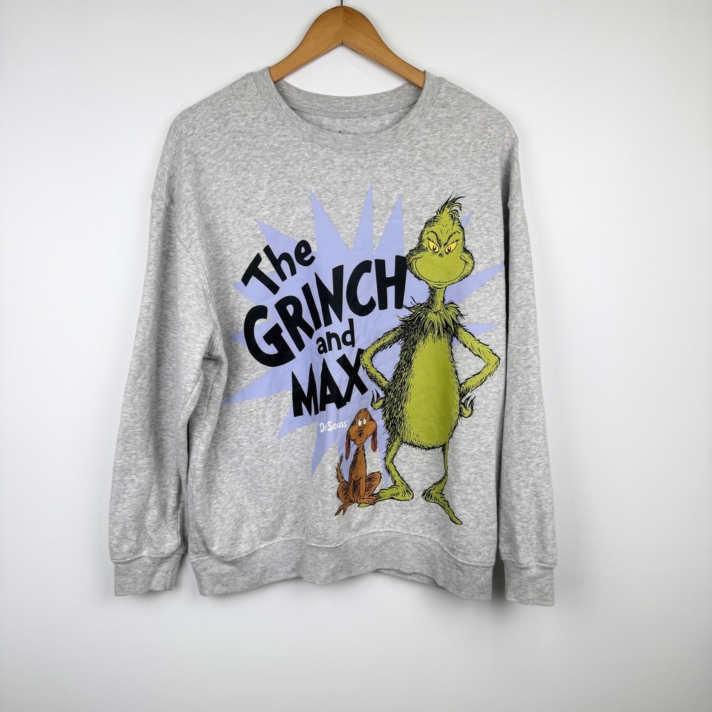 Dr. Seuss The Grinch Sweatshirt Womens XL Gray How The Grinch Stole Christmas
